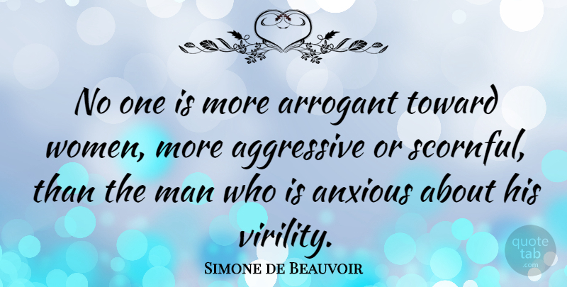 Simone de Beauvoir Quote About Men, Arrogance, Arrogant: No One Is More Arrogant...