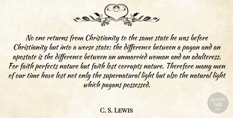 C. S. Lewis Quote About Men, Differences, Light: No One Returns From Christianity...