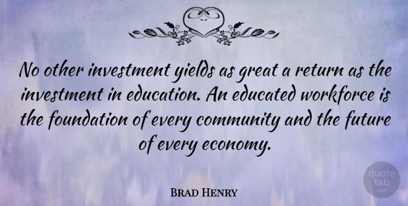 Brad Henry Quote About Yield, Community, Return: No Other Investment Yields As...