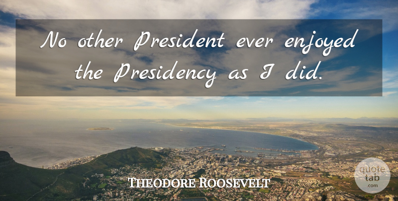 Theodore Roosevelt Quote About Presidential, President, Presidency: No Other President Ever Enjoyed...
