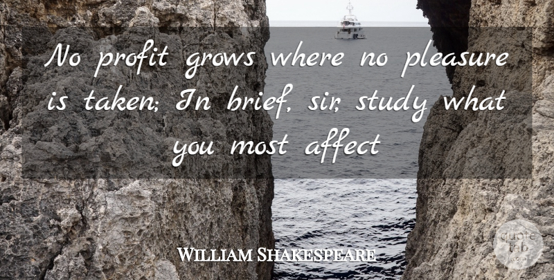 William Shakespeare Quote About Affect, Grows, Pleasure, Profit, Study: No Profit Grows Where No...