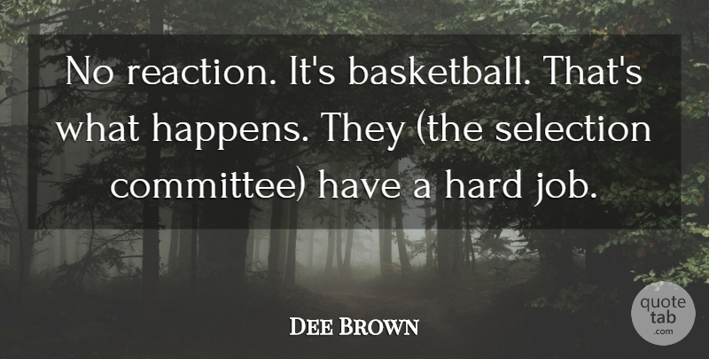 Dee Brown Quote About Hard, Selection: No Reaction Its Basketball Thats...