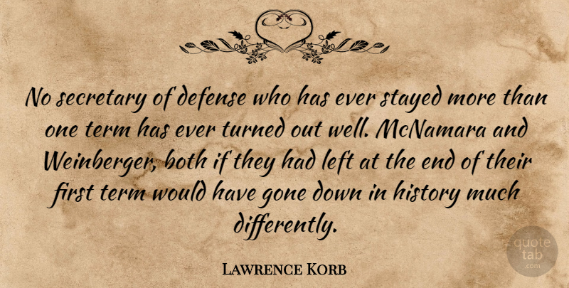Lawrence Korb Quote About Both, Defense, Gone, History, Left: No Secretary Of Defense Who...