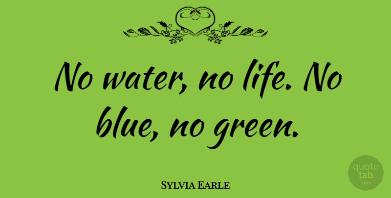Sylvia Earle Quote About Ocean, Blue, Water: No Water No Life No...