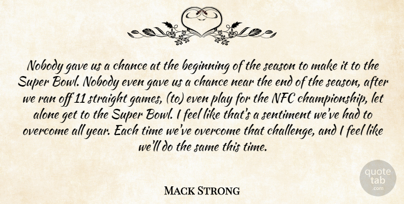 Mack Strong Quote About Alone, Beginning, Chance, Gave, Near: Nobody Gave Us A Chance...