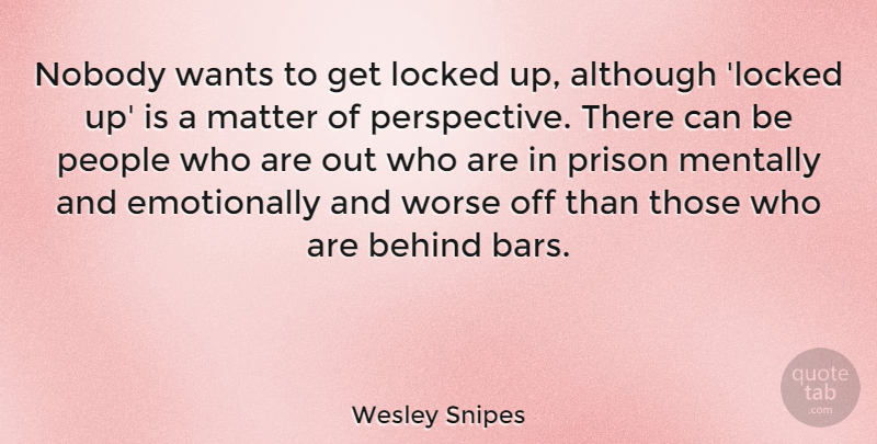 Wesley Snipes Quote About Perspective, People, Bars: Nobody Wants To Get Locked...