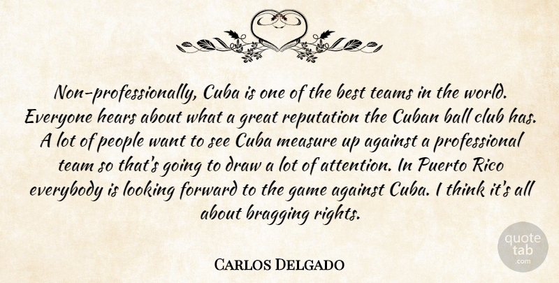 Carlos Delgado Quote About Against, Ball, Best, Bragging, Club: Non Professionally Cuba Is One...