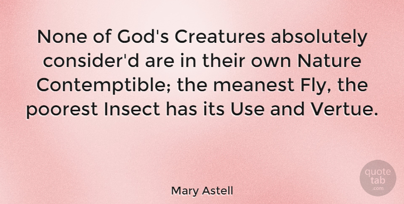 Mary Astell Quote About Use, Insects, Creatures: None Of Gods Creatures Absolutely...