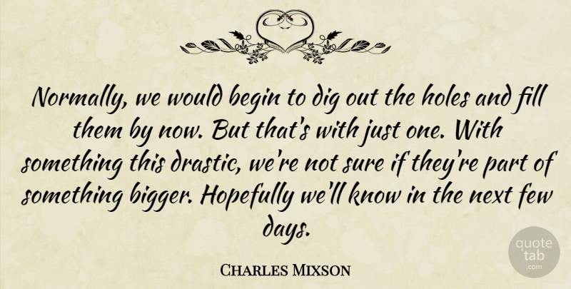 Charles Mixson Quote About Begin, Dig, Few, Fill, Holes: Normally We Would Begin To...