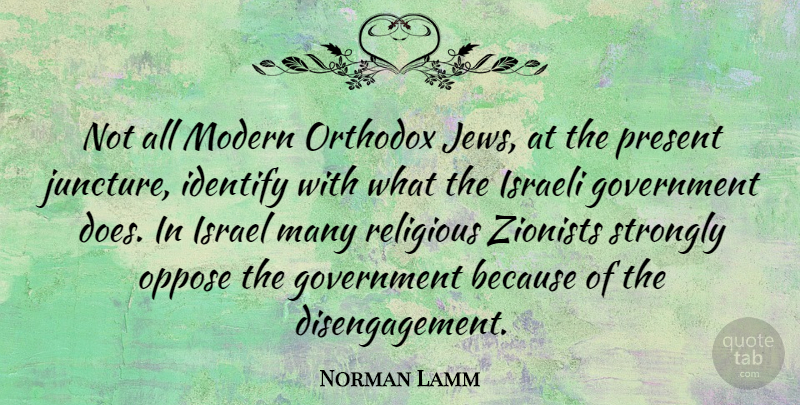 Norman Lamm Quote About Religious, Government, Israel: Not All Modern Orthodox Jews...