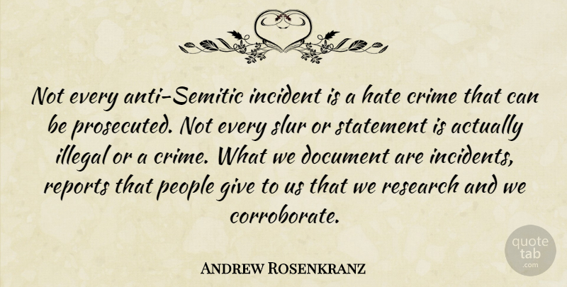 Andrew Rosenkranz Quote About Crime, Document, Hate, Illegal, Incident: Not Every Anti Semitic Incident...
