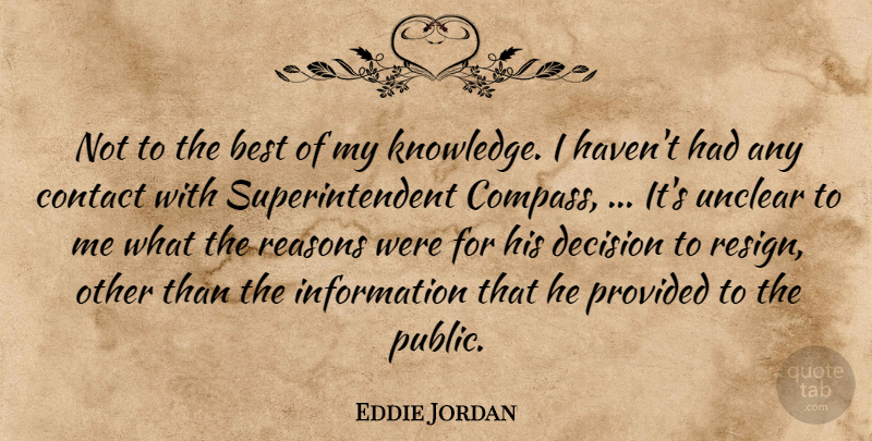 Eddie Jordan Quote About Best, Contact, Decision, Information, Knowledge: Not To The Best Of...