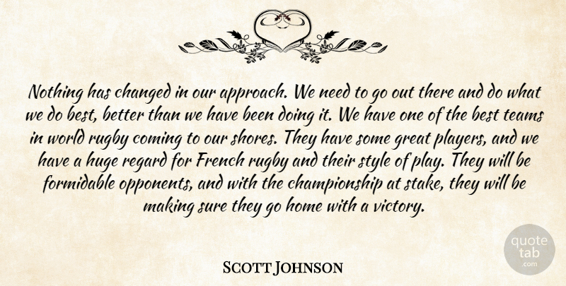 Scott Johnson Quote About Best, Changed, Coming, Formidable, French: Nothing Has Changed In Our...