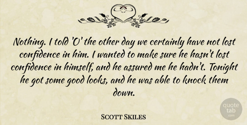 Scott Skiles Quote About Assured, Certainly, Confidence, Good, Knock: Nothing I Told O The...