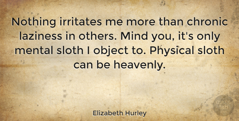 Elizabeth Hurley Quote About Mind, Sloth, Laziness: Nothing Irritates Me More Than...