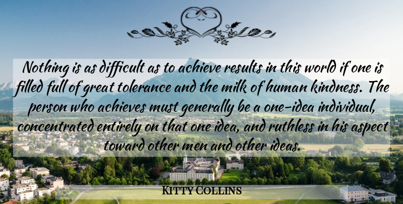 Kitty Collins Quote About Achieve, Achievement, Achieves, Aspect, Difficult: Nothing Is As Difficult As...