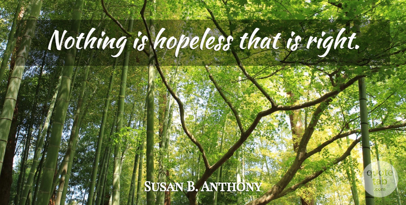 Susan B. Anthony Quote About Hopeless: Nothing Is Hopeless That Is...