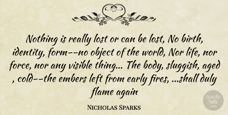 Nicholas Sparks Quote About Flames, Fire, Identity: Nothing Is Really Lost Or...