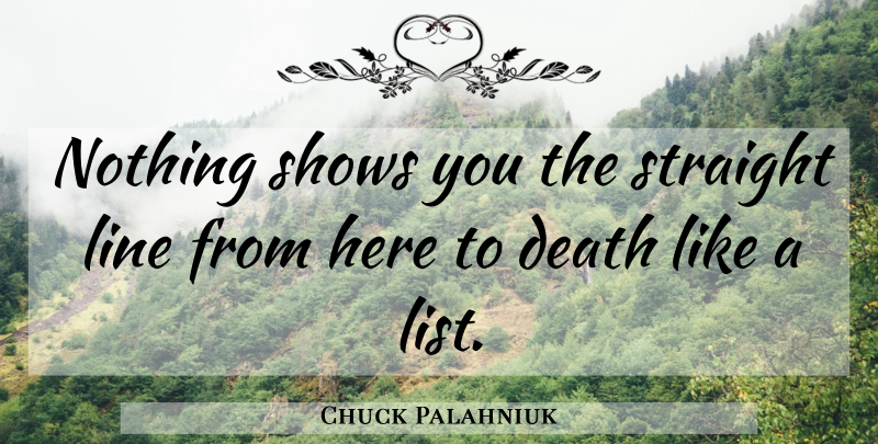 Chuck Palahniuk Quote About Lists, Lines, Shows: Nothing Shows You The Straight...