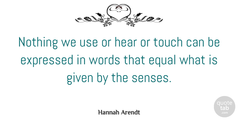 Hannah Arendt Quote About Philosophy, Medicine, Perception: Nothing We Use Or Hear...