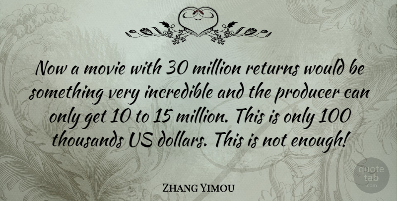 Zhang Yimou Quote About Return, Dollars, Would Be: Now A Movie With 30...