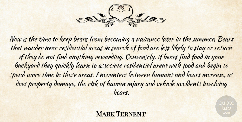 Mark Ternent Quote About Accidents, Areas, Associate, Backyard, Bears: Now Is The Time To...