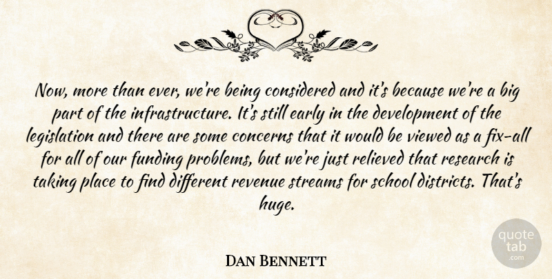 Dan Bennett Quote About Concerns, Considered, Early, Funding, Relieved: Now More Than Ever Were...