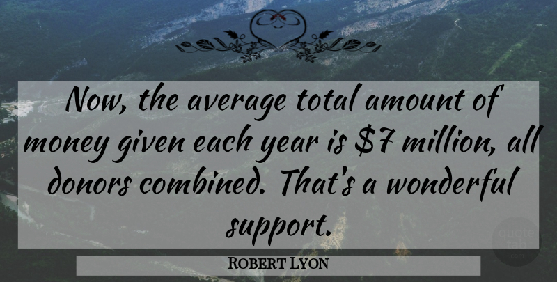 Robert Lyon Quote About Amount, Average, Donors, Given, Money: Now The Average Total Amount...