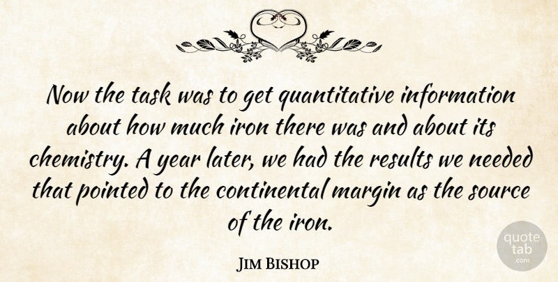 Jim Bishop Quote About Information, Iron, Margin, Needed, Pointed: Now The Task Was To...