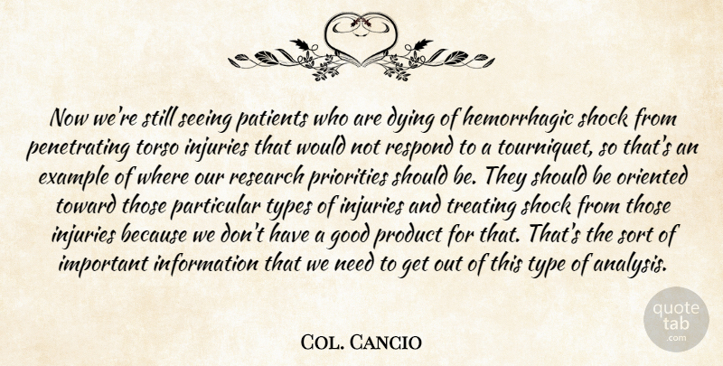 Col. Cancio Quote About Dying, Example, Good, Information, Injuries: Now Were Still Seeing Patients...