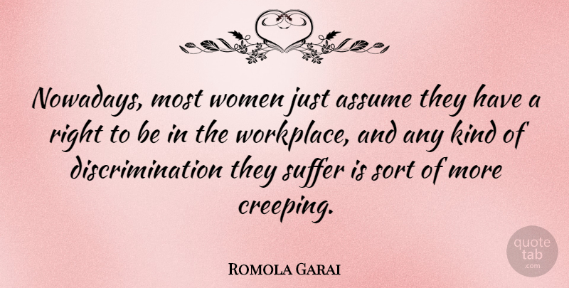 Romola Garai Quote About Suffering, Workplace, Kind: Nowadays Most Women Just Assume...