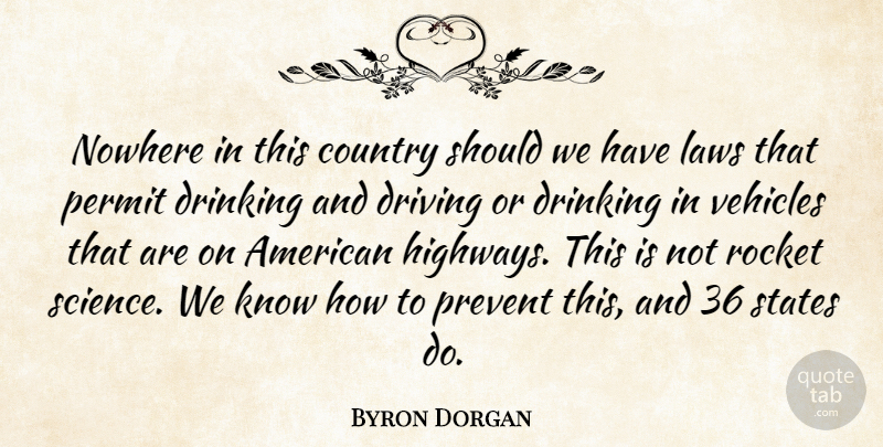 Byron Dorgan Quote About Country, Drinking, Law: Nowhere In This Country Should...