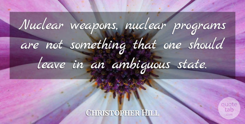 Christopher Hill Quote About Ambiguous, Leave, Nuclear, Programs: Nuclear Weapons Nuclear Programs Are...
