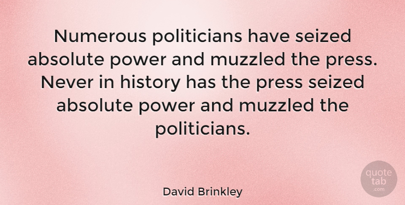 David Brinkley Quote About Political, Politics, Journalism: Numerous Politicians Have Seized Absolute...