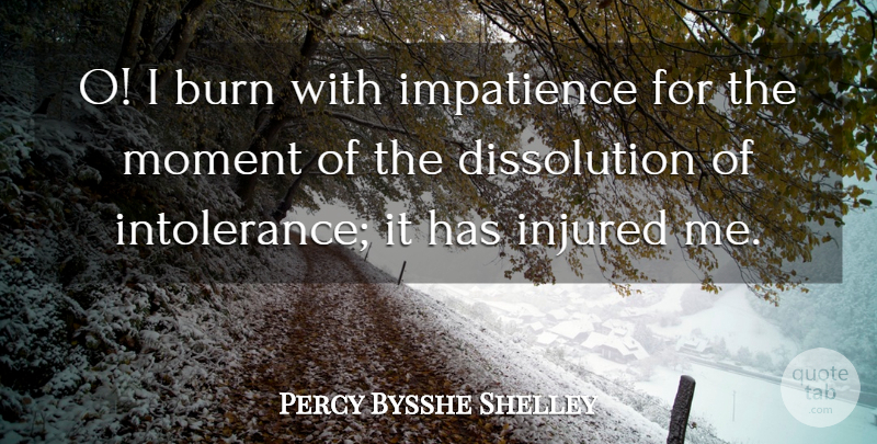 Percy Bysshe Shelley Quote About Moments, Impatience, Intolerance: O I Burn With Impatience...