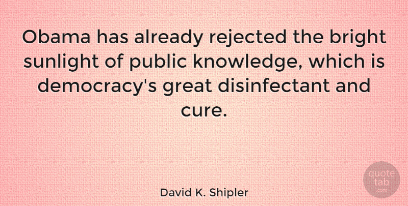 David K. Shipler Quote About Democracy, Sunlight, Cures: Obama Has Already Rejected The...