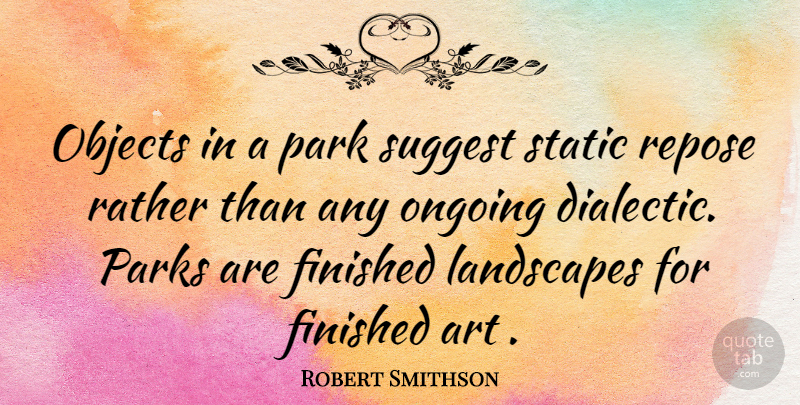 Robert Smithson Quote About Art, Ongoing, Landscape: Objects In A Park Suggest...