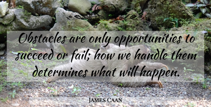 James Caan Quote About Opportunity, Succeed, Obstacles: Obstacles Are Only Opportunities To...