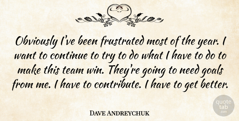 Dave Andreychuk Quote About Continue, Frustrated, Goals, Obviously, Team: Obviously Ive Been Frustrated Most...