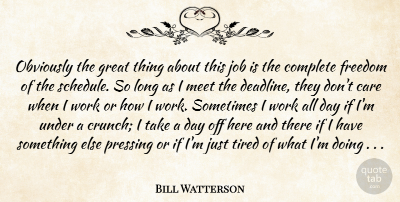 Bill Watterson Quote About Jobs, Long, Schedules: Obviously The Great Thing About...