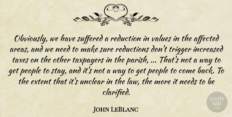 John LeBlanc Quote About Affected, Extent, Increased, Needs, People: Obviously We Have Suffered A...