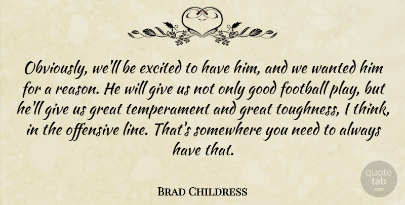 Brad Childress Quote About Excited, Football, Good, Great, Offensive: Obviously Well Be Excited To...