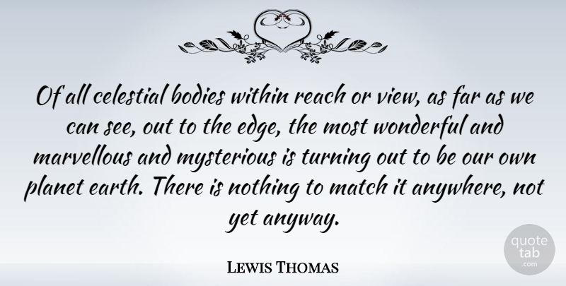 Lewis Thomas Quote About Views, Body, Earth: Of All Celestial Bodies Within...