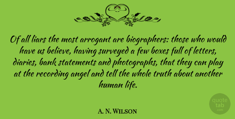 A. N. Wilson Quote About Liars, Believe, Angel: Of All Liars The Most...