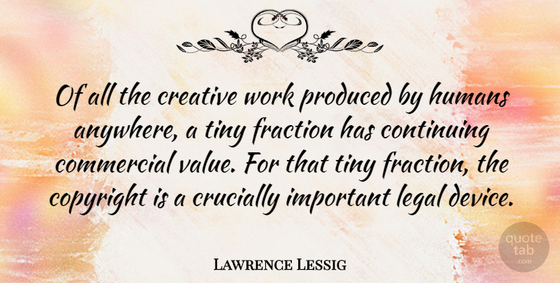 Lawrence Lessig Quote About Creative, Important, Tiny: Of All The Creative Work...