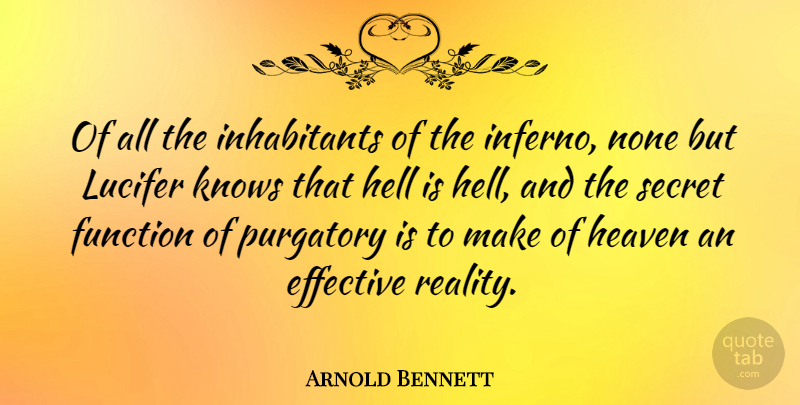 Arnold Bennett Quote About Reality, Heaven, Secret: Of All The Inhabitants Of...
