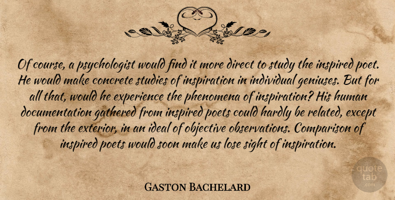 Gaston Bachelard Quote About Inspiration, Sight, Documentation: Of Course A Psychologist Would...