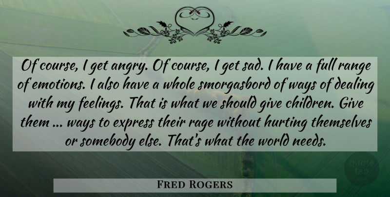 Fred Rogers Quote About Hurt, Children, Giving: Of Course I Get Angry...