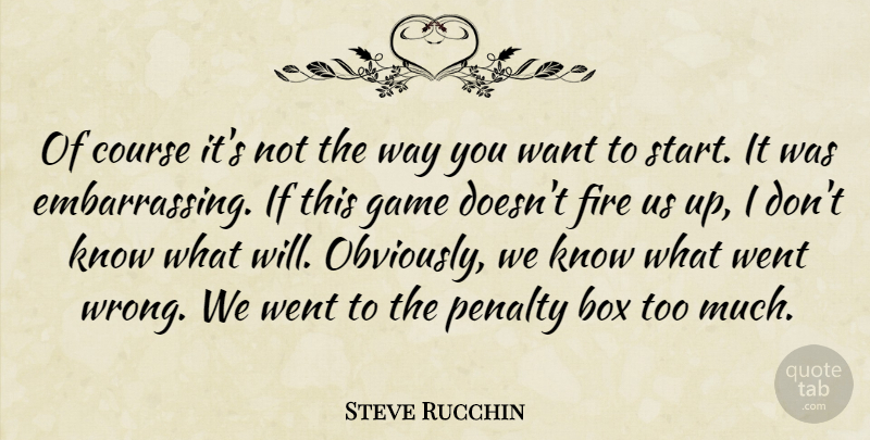 Steve Rucchin Quote About Box, Course, Fire, Game, Penalty: Of Course Its Not The...