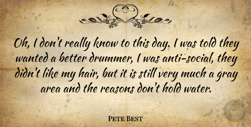 Pete Best Quote About Area, Gray, Hold, Reasons: Oh I Dont Really Know...